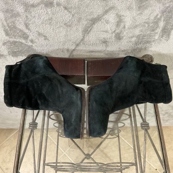 Jeffrey Campbell Rumble Black Suede Sz 7.5 Ankle Boots Stacked Block Heel - Picture 9 of 14
